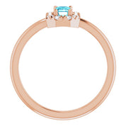14K Rose Natural Blue Zircon & 1/8 CTW Natural Diamond French-Set Halo-Style Ring