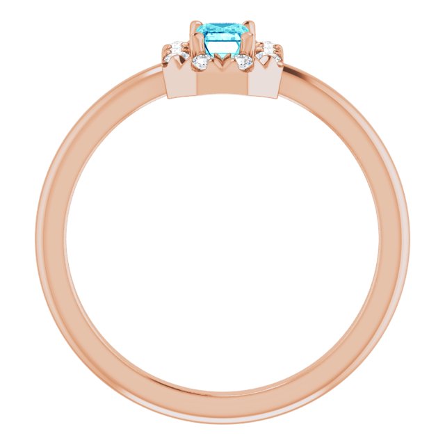 14K Rose Natural Blue Zircon & 1/8 CTW Natural Diamond French-Set Halo-Style Ring