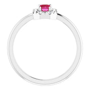 Sterling Silver Lab-Grown Ruby & 1/8 CTW Natural Diamond French-Set Halo-Style Ring