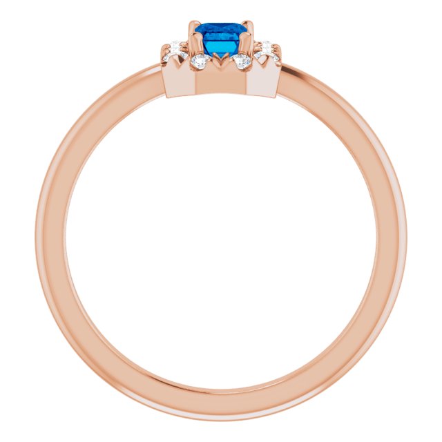 14K Rose Natural Blue Sapphire & 1/8 CTW Natural Diamond French-Set Halo-Style Ring