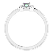 14K White Lab-Grown Alexandrite & 1/8 CTW Natural Diamond French-Set Halo-Style Ring