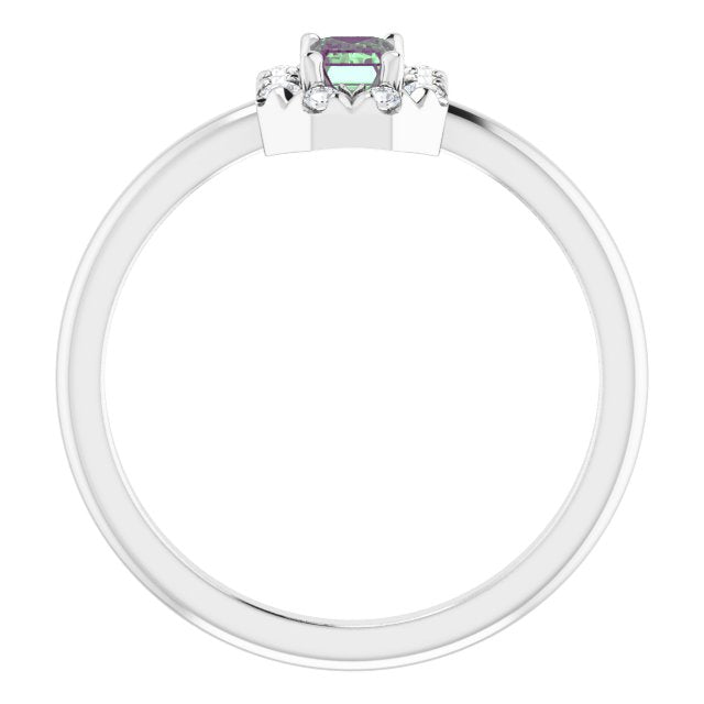 14K White Lab-Grown Alexandrite & 1/8 CTW Natural Diamond French-Set Halo-Style Ring