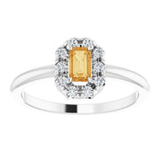 14K White Natural Citrine & 1/8 CTW Natural Diamond French-Set Halo-Style Ring