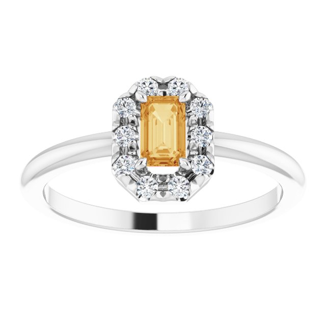 14K White Natural Citrine & 1/8 CTW Natural Diamond French-Set Halo-Style Ring