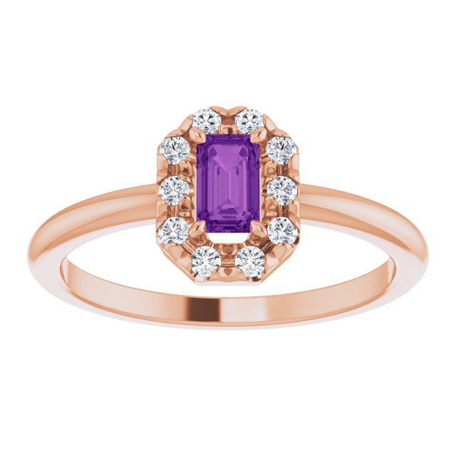 14K Rose Natural Amethyst & 1/8 CTW Natural Diamond French-Set Halo-Style Ring