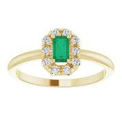 14K Yellow Natural Emerald & 1/8 CTW Natural Diamond French-Set Halo-Style Ring