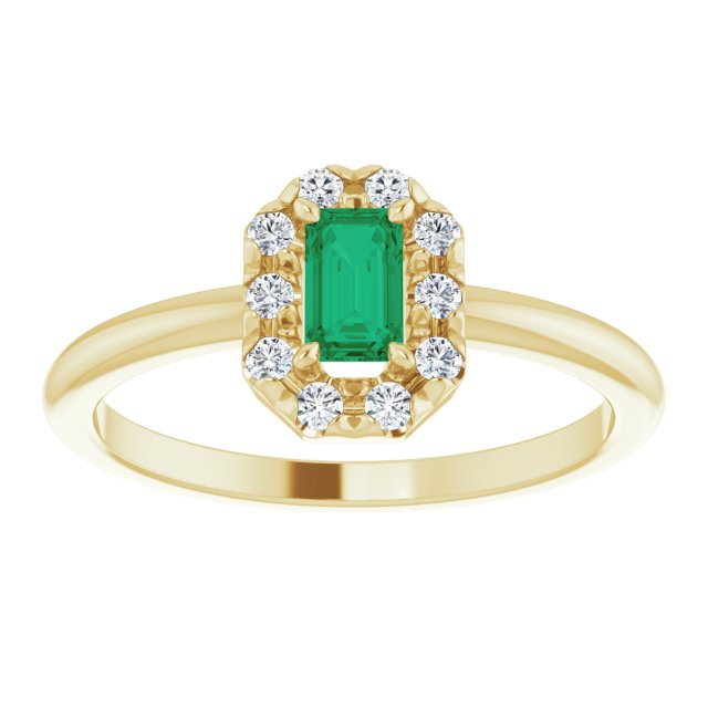 14K Yellow Natural Emerald & 1/8 CTW Natural Diamond French-Set Halo-Style Ring