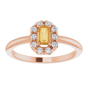 14K Rose Natural Citrine & 1/8 CTW Natural Diamond French-Set Halo-Style Ring