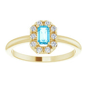 14K Yellow Natural Aquamarine & 1/8 CTW Natural Diamond French-Set Halo-Style Ring