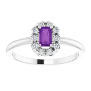 14K White Natural Amethyst & 1/8 CTW Natural Diamond French-Set Halo-Style Ring