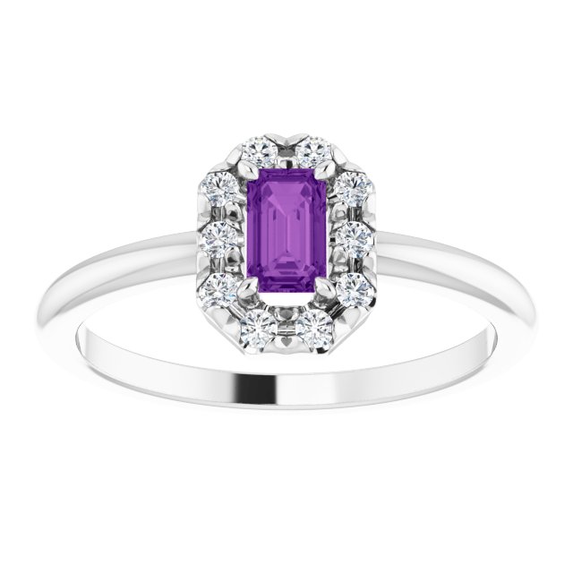 14K White Natural Amethyst & 1/8 CTW Natural Diamond French-Set Halo-Style Ring