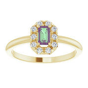 14K Yellow Lab-Grown Alexandrite & 1/8 CTW Natural Diamond French-Set Halo-Style Ring