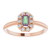 14K Rose Lab-Grown Alexandrite & 1/8 CTW Natural Diamond French-Set Halo-Style Ring