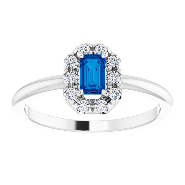 Sterling Silver Lab-Grown Blue Sapphire & 1/8 CTW Natural Diamond French-Set Halo-Style Ring