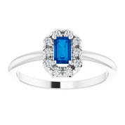 14K White Natural Blue Sapphire & 1/8 CTW Natural Diamond French-Set Halo-Style Ring