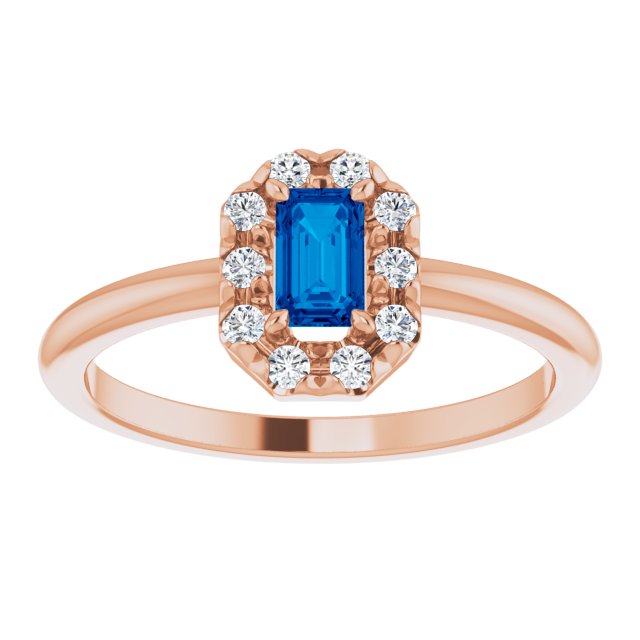 14K Rose Lab-Grown Blue Sapphire & 1/8 CTW Natural Diamond French-Set Halo-Style Ring