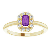 14K Yellow Natural Amethyst & 1/8 CTW Natural Diamond French-Set Halo-Style Ring