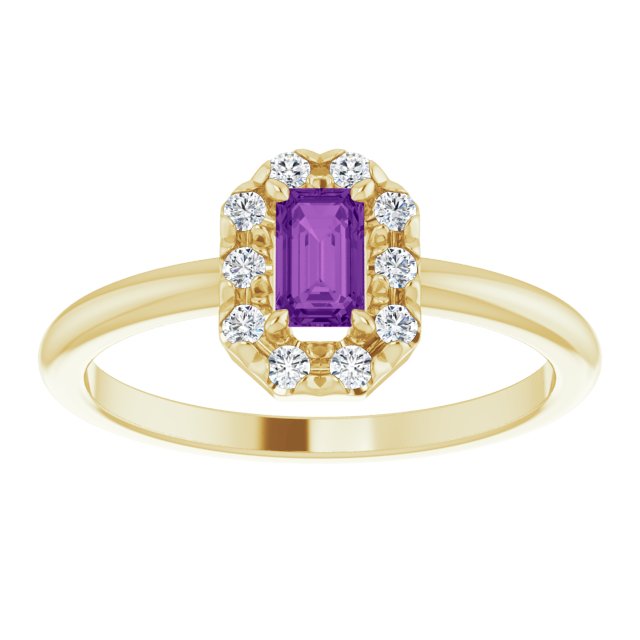 14K Yellow Natural Amethyst & 1/8 CTW Natural Diamond French-Set Halo-Style Ring