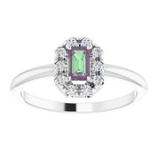 14K White Lab-Grown Alexandrite & 1/8 CTW Natural Diamond French-Set Halo-Style Ring