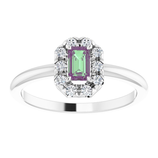 14K White Lab-Grown Alexandrite & 1/8 CTW Natural Diamond French-Set Halo-Style Ring