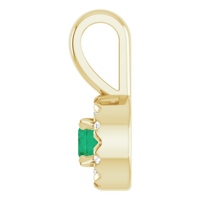 14K Yellow 3 mm Natural Emerald & .03 CTW Natural Diamond Halo-Style Pendant