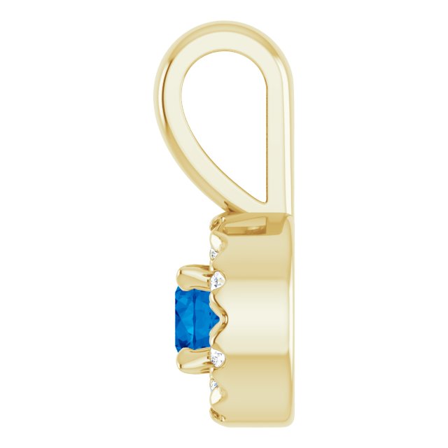 14K Yellow 3 mm Natural Blue Sapphire & .03 CTW Natural Diamond Halo-Style Pendant