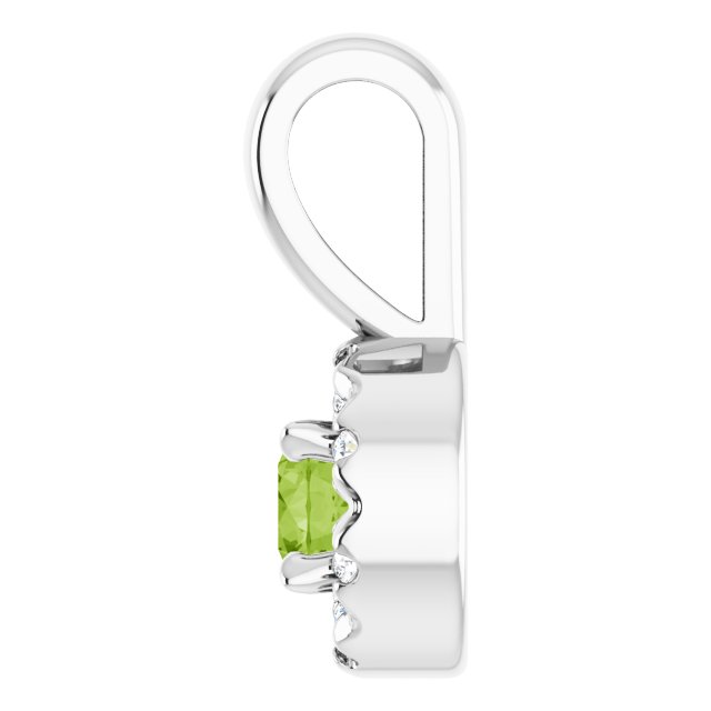 14K White 3 mm Natural Peridot & .03 CTW Natural Diamond Halo-Style Pendant