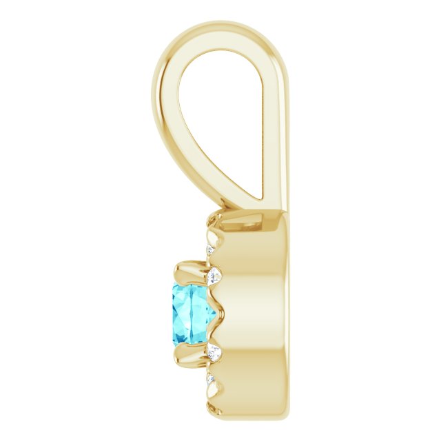 14K Yellow 3 mm Natural Blue Zircon & .03 CTW Natural Diamond Halo-Style Pendant