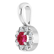 14K White 3 mm Natural Ruby & .03 CTW Natural Diamond Halo-Style Pendant