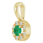 14K Yellow 3 mm Natural Emerald & .03 CTW Natural Diamond Halo-Style Pendant