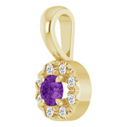 14K Yellow 3 mm Natural Amethyst & .03 CTW Natural Diamond Halo-Style Pendant
