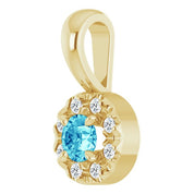 14K Yellow 3 mm Natural Blue Zircon & .03 CTW Natural Diamond Halo-Style Pendant