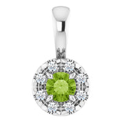 14K White 3 mm Natural Peridot & .03 CTW Natural Diamond Halo-Style Pendant