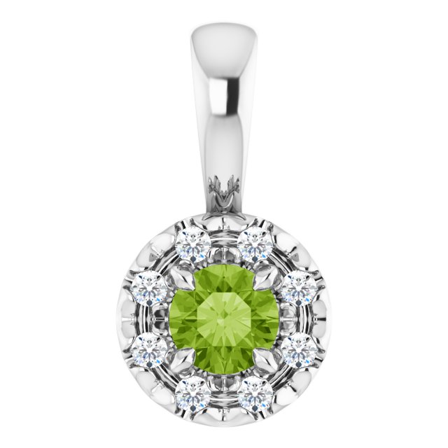 14K White 3 mm Natural Peridot & .03 CTW Natural Diamond Halo-Style Pendant