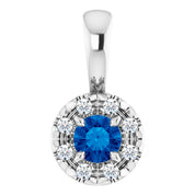 Sterling Silver 3 mm Natural Blue Sapphire & .03 CTW Natural Diamond Halo-Style Pendant