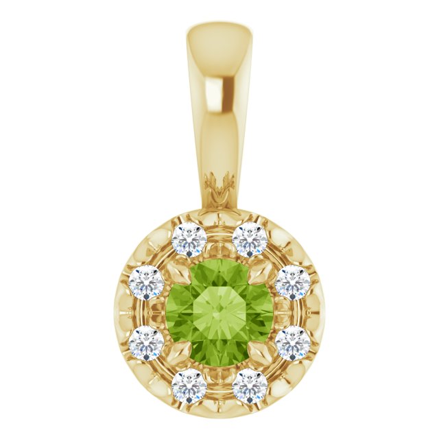 14K Yellow 3 mm Natural Peridot & .03 CTW Natural Diamond Halo-Style Pendant