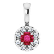 Sterling Silver 3 mm Lab-Grown Ruby & .03 CTW Natural Diamond Halo-Style Pendant