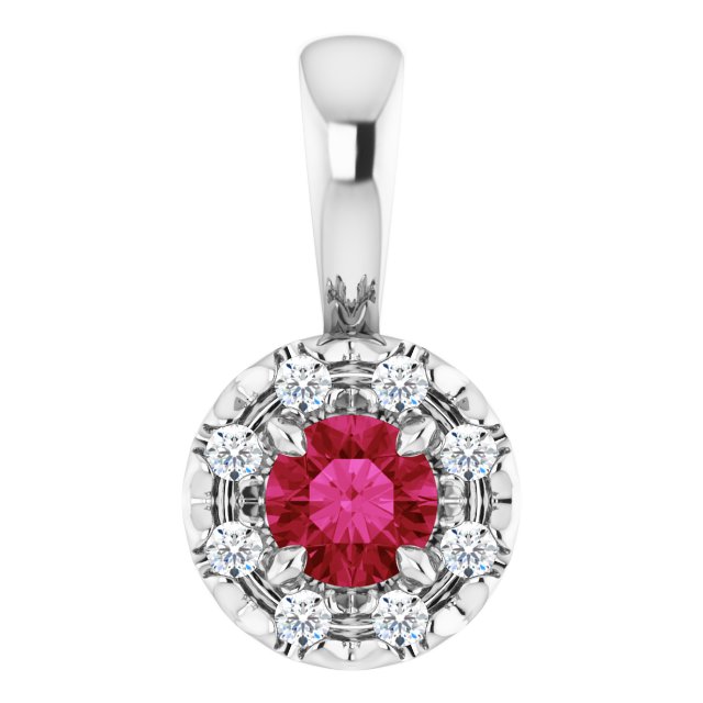 Sterling Silver 3 mm Lab-Grown Ruby & .03 CTW Natural Diamond Halo-Style Pendant