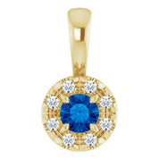 14K Yellow 3 mm Natural Blue Sapphire & .03 CTW Natural Diamond Halo-Style Pendant