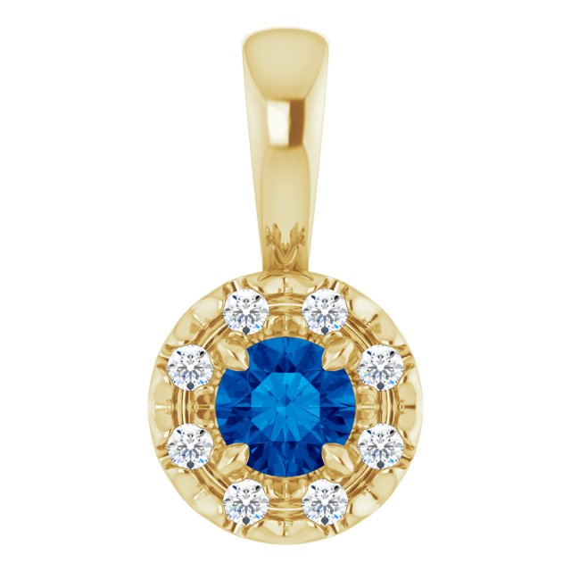 14K Yellow 3 mm Natural Blue Sapphire & .03 CTW Natural Diamond Halo-Style Pendant