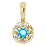 14K Yellow 3 mm Natural Blue Zircon & .03 CTW Natural Diamond Halo-Style Pendant
