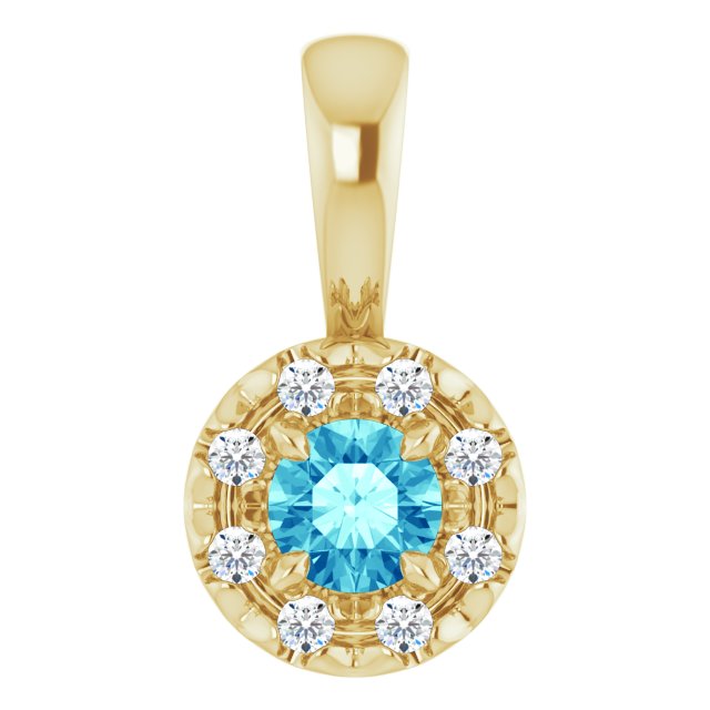 14K Yellow 3 mm Natural Blue Zircon & .03 CTW Natural Diamond Halo-Style Pendant