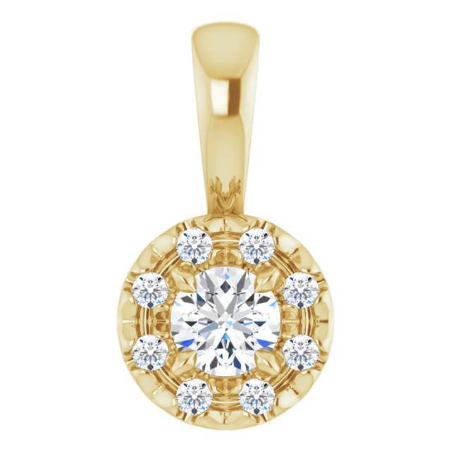 14K Yellow 3 mm Natural White Sapphire & .03 CTW Natural Diamond Halo-Style Pendant