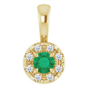 14K Yellow 3 mm Natural Emerald & .03 CTW Natural Diamond Halo-Style Pendant