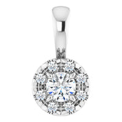 14K White 3 mm Natural White Sapphire & .03 CTW Natural Diamond Halo-Style Pendant