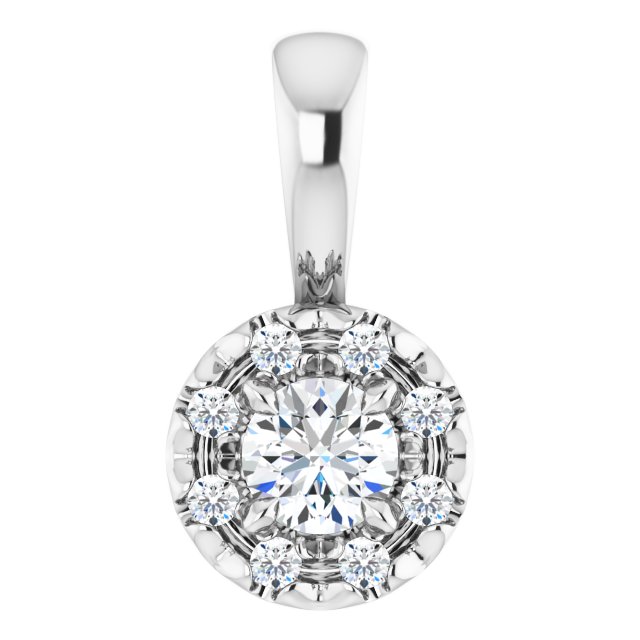 14K White 3 mm Natural White Sapphire & .03 CTW Natural Diamond Halo-Style Pendant