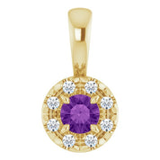 14K Yellow 3 mm Natural Amethyst & .03 CTW Natural Diamond Halo-Style Pendant