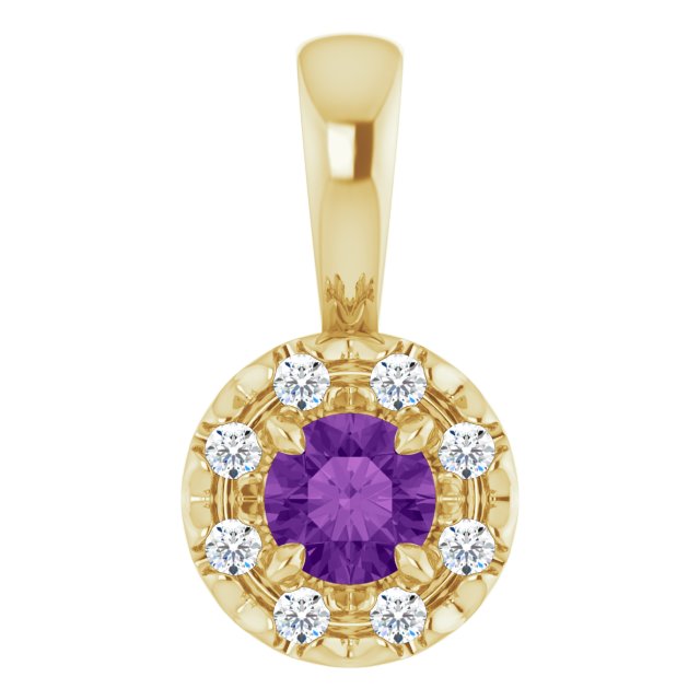 14K Yellow 3 mm Natural Amethyst & .03 CTW Natural Diamond Halo-Style Pendant
