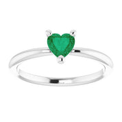 Sterling Silver Lab-Grown Emerald Heart Solitaire Ring