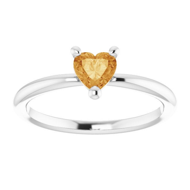 Sterling Silver Natural Citrine Heart Solitaire Ring
